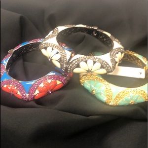 Enameled Bangle With Black Diamond Crystals,NWT